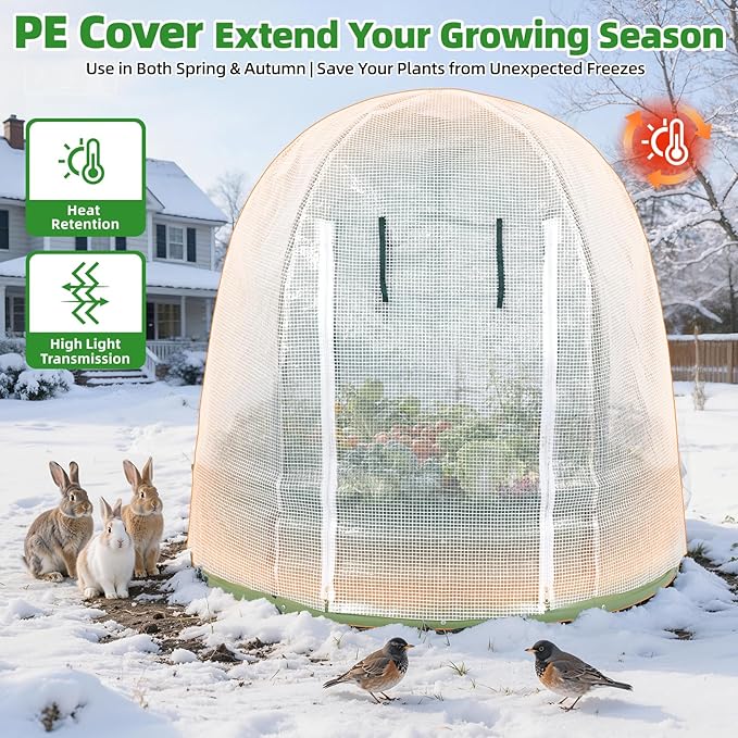 Galvanized Raised Garden Bed with Cover | 4x4x1FT Metal Planter Box Outdoor with Greenhouse PE Cover for Winter & Mesh cover for Summer | 3-in-1 Raised Bed with Windows for Easy Gardening