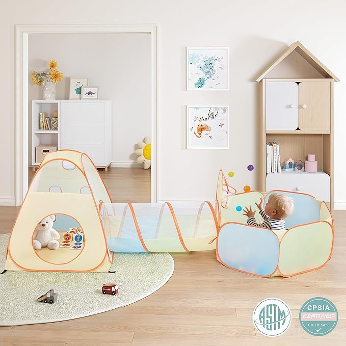 UTEX 3 in 1 Pop Up Play Tent with Tunnel, Ball Pit for Kids, Boys, Girls, Babies and Toddlers, Indoor/Outdoor Playhouse (3 in 1 with Ball Pit)