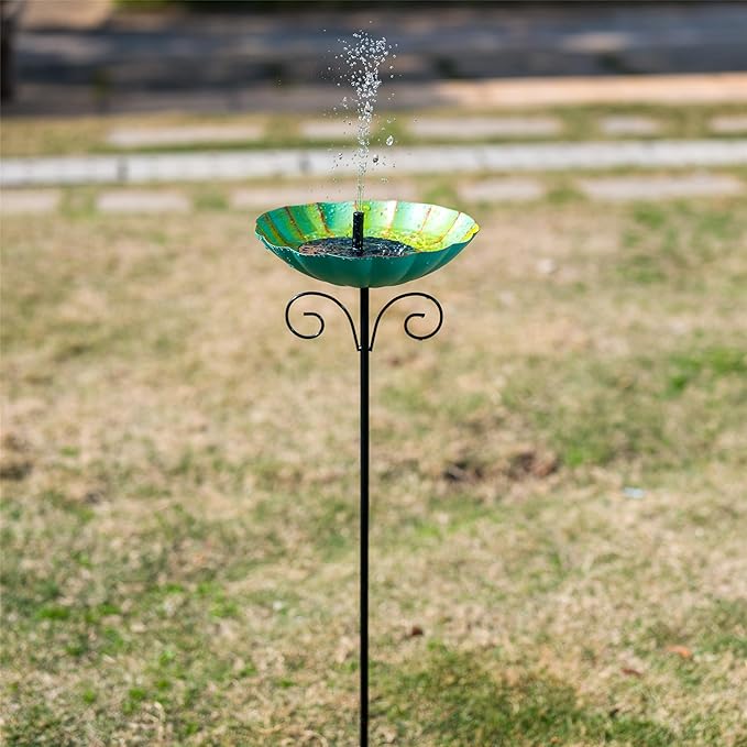 Metal Bird Baths for Outdoors, 39" H Birdbath with 10 Inch Bowl, Standing Bird Bath & Bird Feeder with Stake for Outside Garden Patio Yard Lawn Decor, Yellow Green