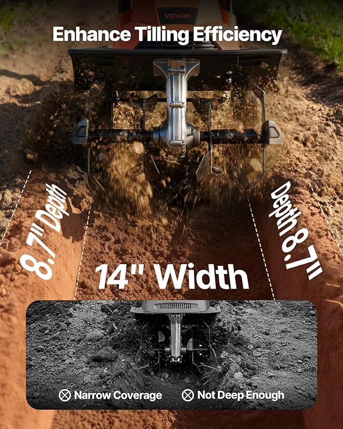 VEVOR Corded Electric Tiller, 14 Inch Tilling Width Garden Rototiller, 10-Amp Motor Heavy-Duty Tilling Machine, Cultivator with Steel Tines and Foldable Handle, for Lawn, Yard, and Gardening Care