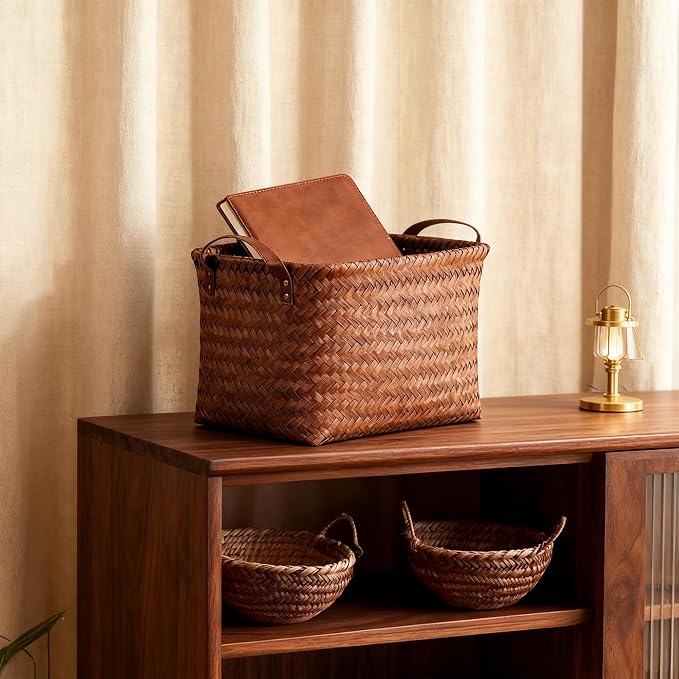 4-Pack Laundry Baskets,Wicker Storage Baskets for Shelves,Brown