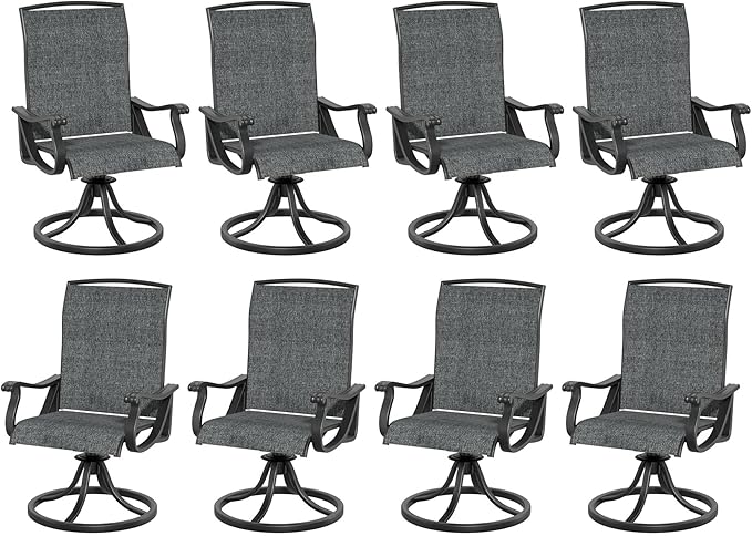 SHGJ&SOFT Patio Swivel Chairs, Waterproof Outdoor Dining Chairs with All-Weather Textilene Mesh for Deck, Garden, and Backyard (Dark Gray5, 8PC)