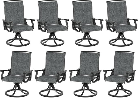 SHGJ&SOFT Patio Swivel Chairs, Waterproof Outdoor Dining Chairs with All-Weather Textilene Mesh for Deck, Garden, and Backyard (Dark Gray5, 8PC)
