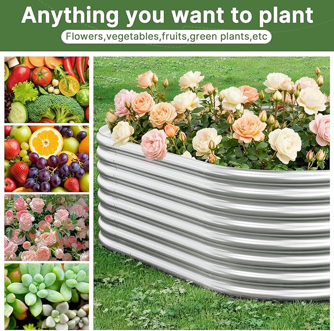 3pcs 8x4ft Galvanized Raised Garden Bed Outdoor, Metal Raised Beds for Vegetables, Above Ground Garden Box for Flower, Steel Garden Bed for Gardening