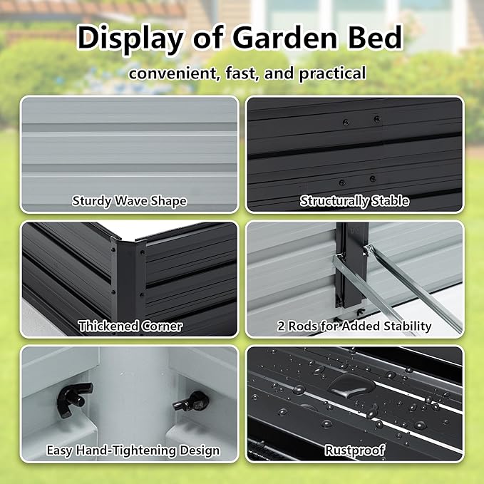 Thanaddo Galvanized Raised Garden Bed 6x3x1ft Outdoor Planter Box Galvanized Steel Garden Bed Kit for Vegetables, Flowers, Herbs and Succulents Black