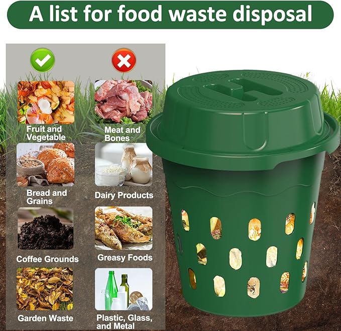 4-Pack InGround Compost Bin for Garden Beds, 8L Worm Composter Farm for Faster Composting, Worm Composter Kit with Aeration, Animal-Proof Lid for Beginners (9.5x9.5x10.8Inch) (4, Green)