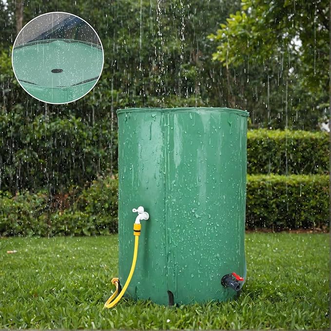 Collapsible Rain Barrel, Portable Water Storage Tank with Filter and Spigot, Rainwater Collection System, Foldable Water Container for Garden Use, Eco-Friendly Water Conservation Solution Green 100 G