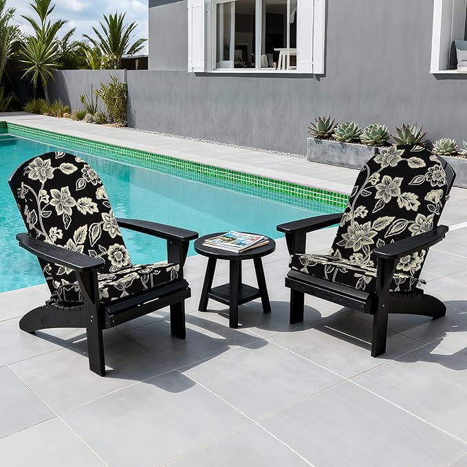 Outdoor Foam Adirondack Cushion, Water Repellent Foam Cushion for Adirondack Chairs Patio Furniture, 44 x 19 Inch, Elegant Vines Black