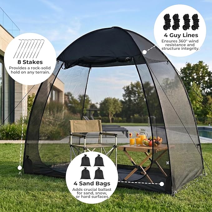 Alvantor® Pop Up Screen House Tent, Snap-fit Mesh Screen Gazebo with Peaked Roof, Portable Screen Room Canopy Shelter with Sandbags for Camping, Backyard, Picnic