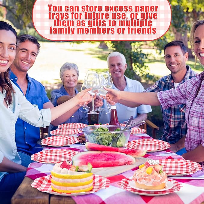Funnymoom 400 Pcs Gingham Party Supplies for 50 Guests Red and White Paper Plates and Napkins Knives Spoon Fork Cup Disposable Checkered Dinner Party Set Cutlery for Baby Shower Wedding Favor