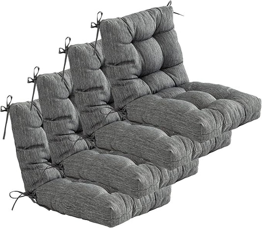 QILLOWAY Outdoor Chair Cushion for Patio Furniture, Waterproof Patio Cushions Set of 4 with Ties, Fade Resistant Replacement Pads for Outdoor Rocking Chairs,Charcoal Grey,Black