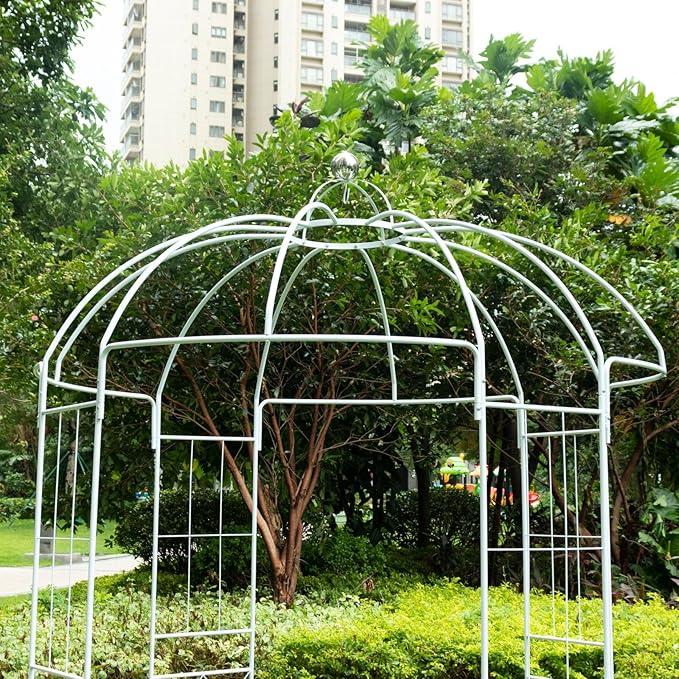 Efavormart 10ft White Metal Birdcage Wedding Arch, Large Garden Gazebo Pergola Arbor for Outdoor Ceremonies, Vines and Immersive Event Staging