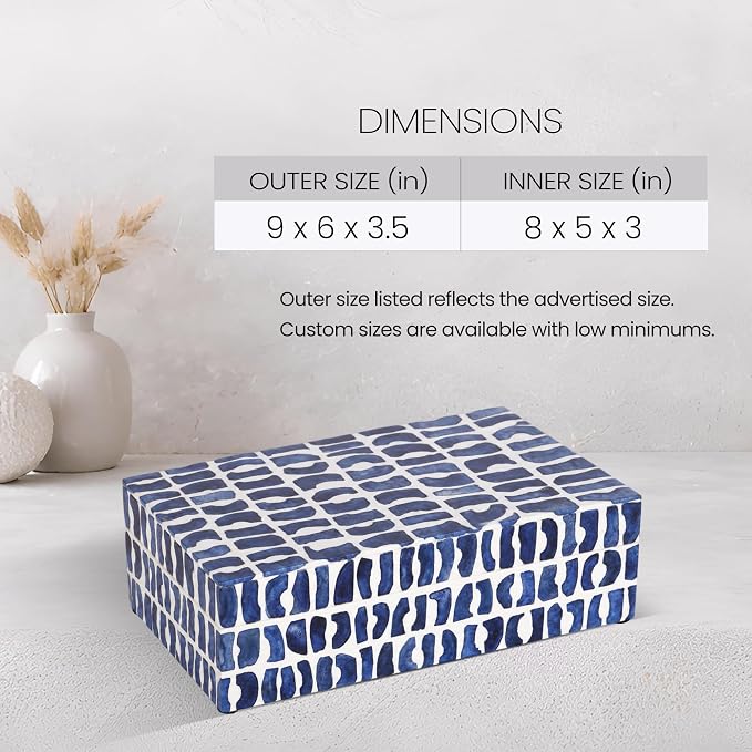 Handicrafts Home Decorative Storage Box – Mosaic Azul Collection – Resin & Bone Inlay Keepsake Box, Black & White Organizer, Modern Home Décor, Tabletop Display, Gift Box for Her – 9x6x3.5”