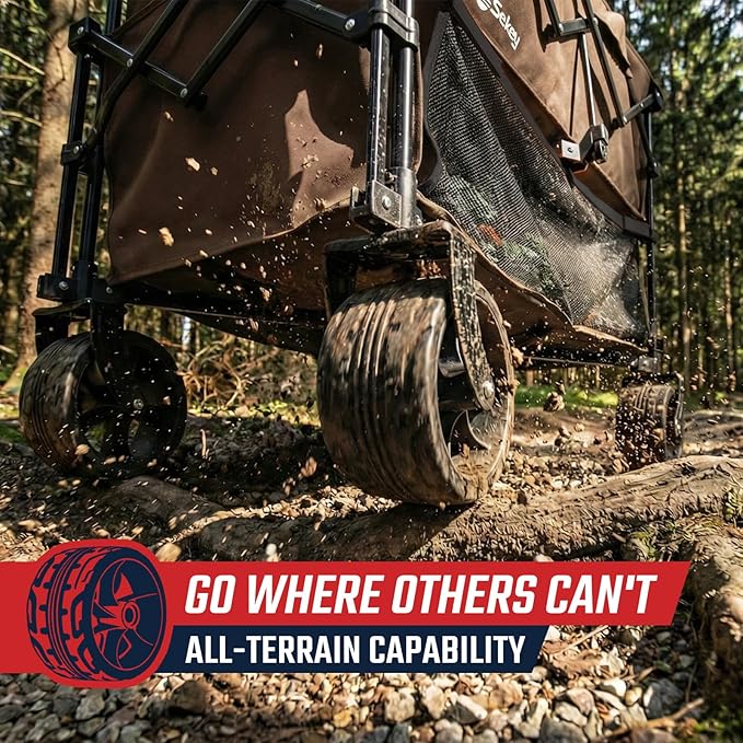 Sekey 500LBS Heavy Duty Double Decker Wagon with Extender, 400L Large Capacity Collapsible Garden Cart Fits 10x10 Canopy, All-Terrain Big Wheels with Brakes, Foldable Utility Wagon for Sports, Camping
