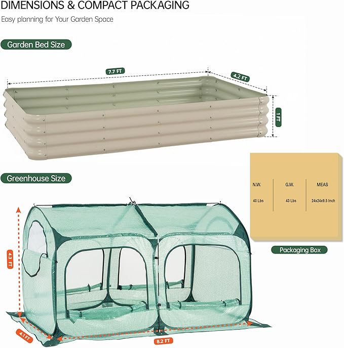 Pop up Tunnel Greenhouse Cover Plant Tent with 8x4FT Riased Garden Bed Set ,Raised Planter Box
