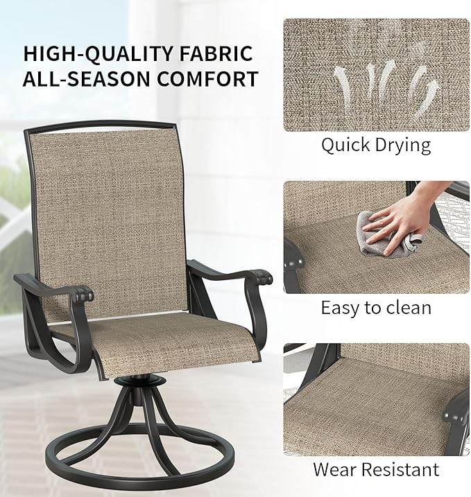 SHGJ&SOFT Patio Swivel Chairs, Waterproof Outdoor Dining Chairs with All-Weather Textilene Mesh for Deck, Garden, and Backyard (Brown5, 8PC)