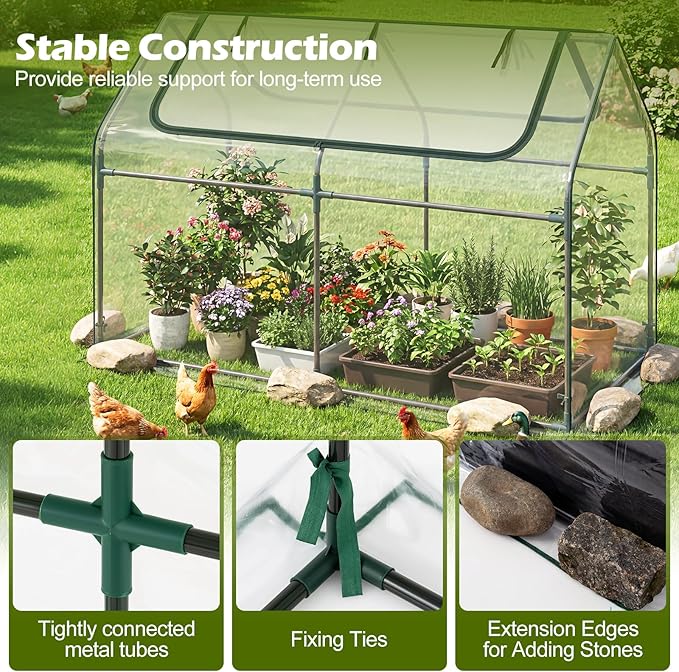 S AFSTAR 3-in-1 Raised Garden Bed with Greenhouse Cover, 6FT x 3FT x 4FT Galvanized Bottomless Planter Box Kit with Dual Roll-Up Screen Windows, Outdoor Mini Greenhouse for Vegetables (Black & Clear)