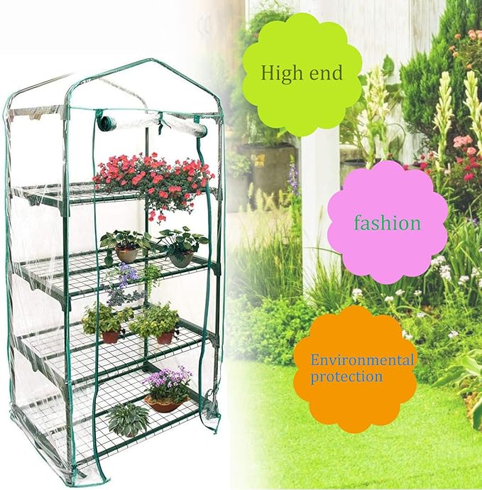 Mini Greenhouse Transparent PVC Cover Portable Small Greenhouses Cover wih Roll-Up Zipper Door, Waterproof Garden Green House Tent(Iron Stand not Include)