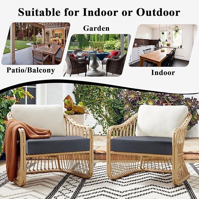 Topotdor Outdoor Chair Cushions for Patio Furniture,Waterproof Patio Chair Cushions Set of 2,Indoor/Outdoor Round Corner Chair Seat Cushion with Ties,18"x18"x3" Grey