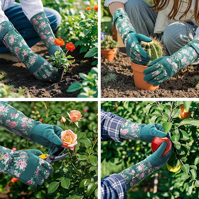 Trifabricy Gardening Gloves for Women, Leather Long Garden Gloves with Grip, Thorn-Proof Puncture-Resistant Work Gloves