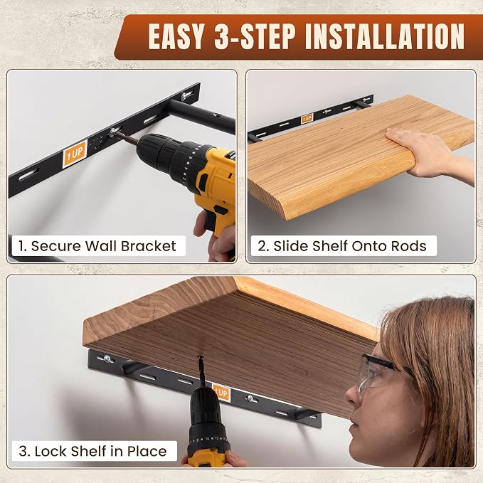 48" Live Edge Floating Shelf, Solid Elm Wood Wall Shelf | 1.4" Extra Thick, 9.3" Deep Heavy Duty Storage, Artisan Natural Finish for Kitchen, Coffee Bar & Living Room