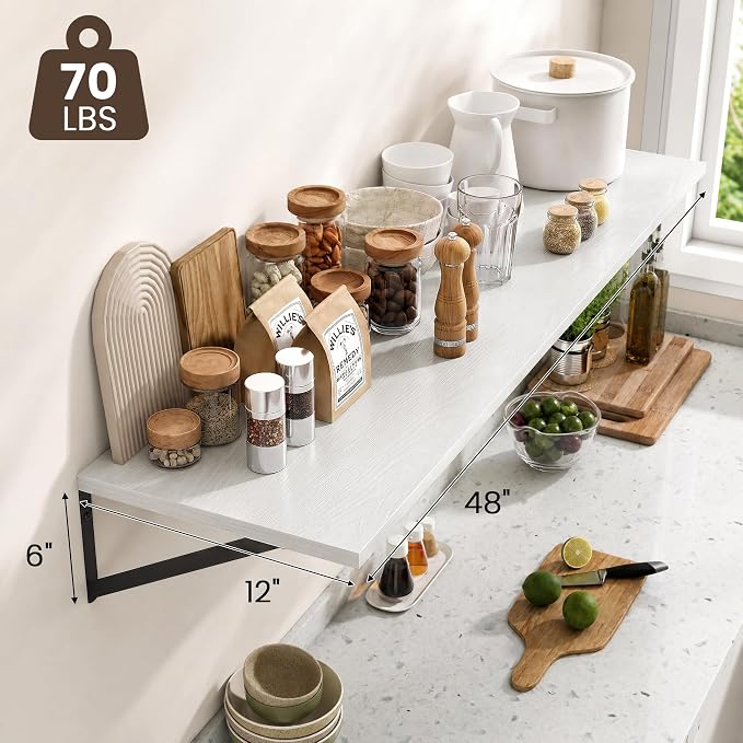 Dreamland Wall Mounted Floating Shelves Set of 2, 48x12, White