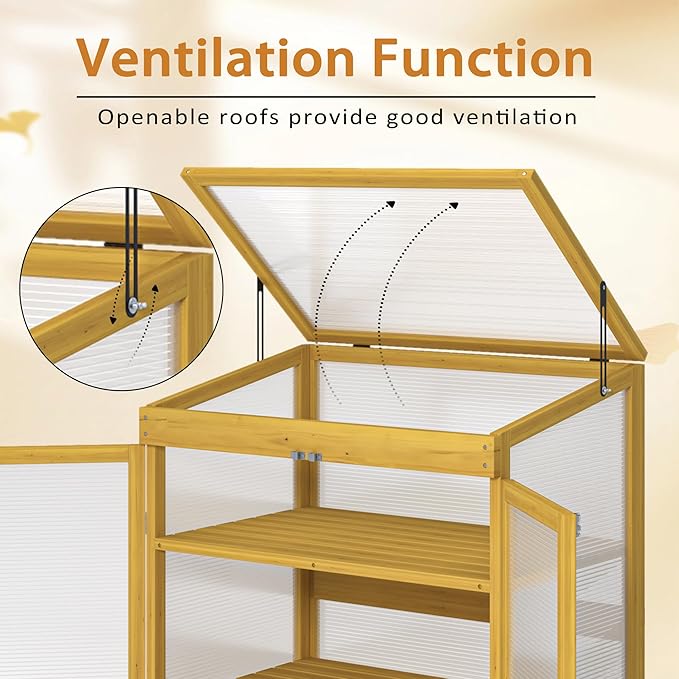 Greenhouse Wooden Cold Frame Greenhouse, Garden Portable Mini Greenhouse Cabinet,2-Tier Wooden Cold Frame Garden Greenhouse with Transparent Polycarbonate Sheet, Keep Plant Warm Enough (Brown)