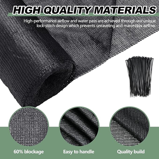 6 x 150 ft Shade Cloth Black Shade Cloth Roll for Covering Garden 70% Mesh UV Resistant Net with Ties for Patio Outdoor Greenhouse Fence Flower Plant Cover Canopy
