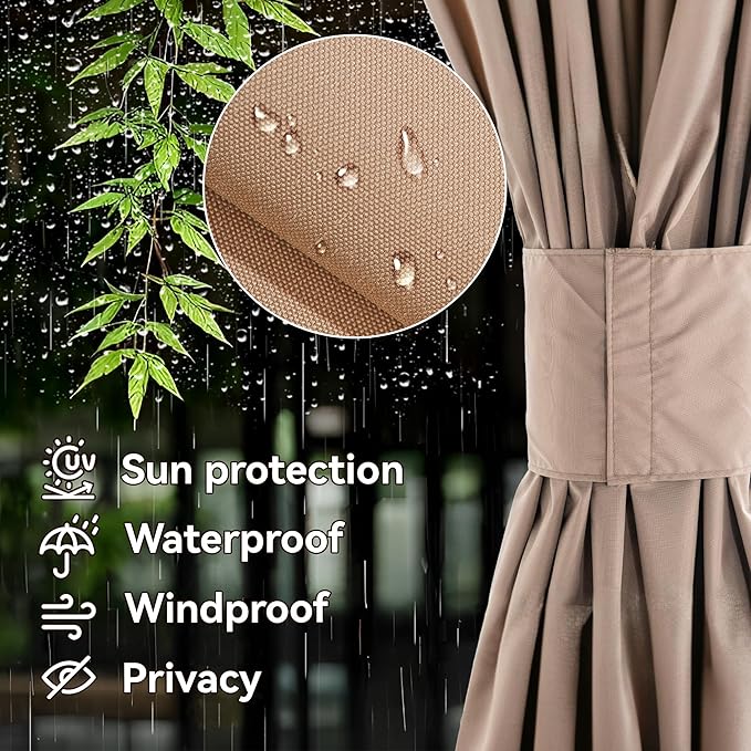 Covered Outdoor Gazebo Curtain Replacement Universal 6-Panel Sidewalls 12' x 24', Outdoor Gazebo Privacy Curtains with Zipper, Replacement for Outdoor, Patio Canopy, Garden and Backyard (Curtain Only)