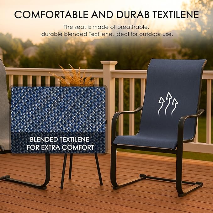 Kozyard C-Spring Patio Chairs Set of 2 High Back Dining Chairs Breathable Textilene Fabric Sturdy Metal Frame for Backyard, Lawn, Deck (NavyBlue, C-Spring)