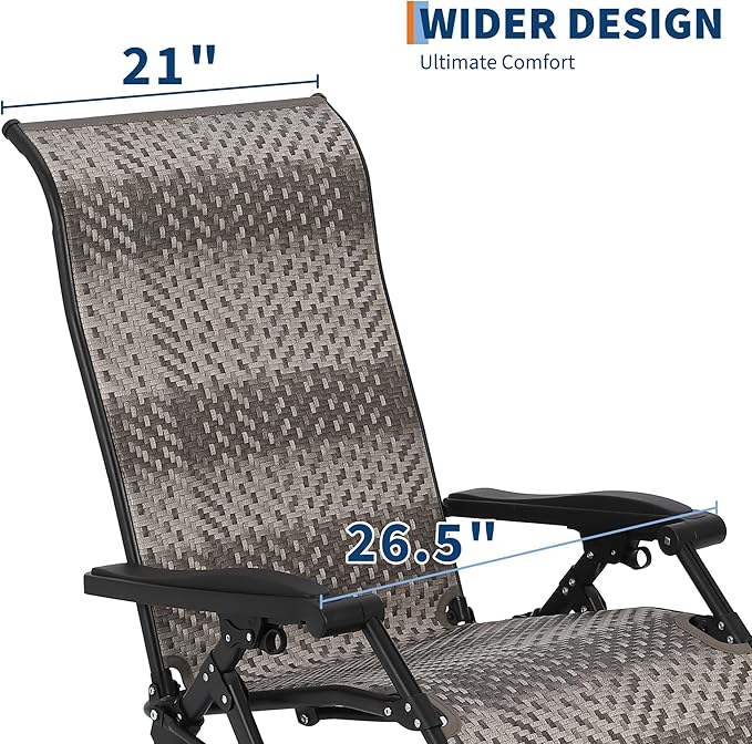 CuisinSmart 1 Pack Foldable Rattan Lounge Chairs, Patio Recliner Chair with Widened Armrest & Heavy Duty Wicker, Portable Patio Lounge Chair for Indoor, Poolside, Balcony, Backyard, Garden