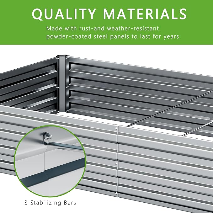 DIIYIV 2PCS 12x4x1FT Galvanized Raised Garden Bed Kit,Vegetable Boxes-Rectangle Metal Flower Box,Large Planter Raised Beds Outdoor Garden for Planting,Fruit,Herb-Silver