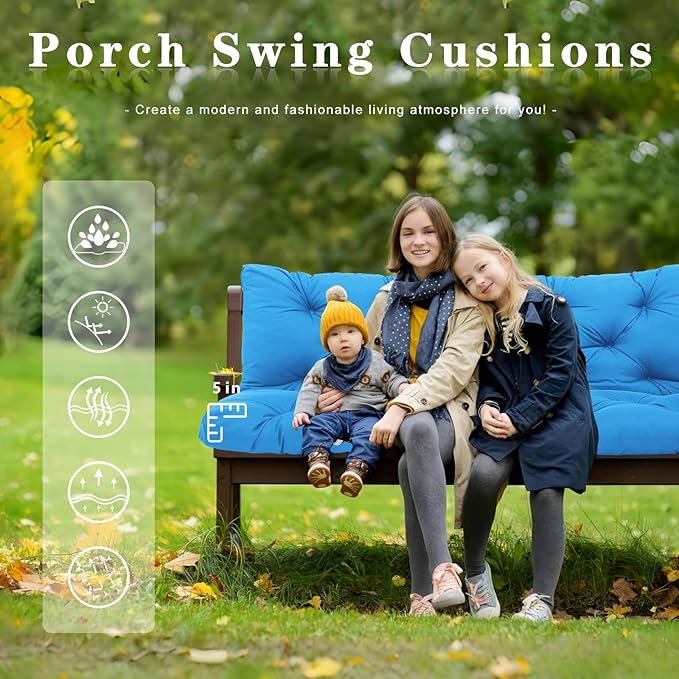 Premium 5" Thicken Porch Swing Cushions Waterproof 2 Seater Replacement Cushions with Backrest and Adjustable Straps, Outdoor Furniture Cushions for Patio, Garden(Peacock Blue 48×40×5inch)