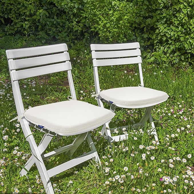 SleepMan Outdoor 17"x16" Chair Cushions with Ties Set of 6, Water Resistant All Weather U-Shape Seat Pads for Patio Garden Furniture Indoor Fade Resistant Patio Cushions (Beige)