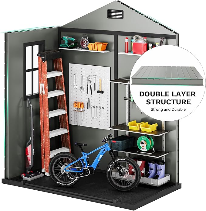 DWVO 6x4 FT Outdoor Storage Shed with Reinforced Floor, Resin Storage Shed with Lockable Door, Window and Vents, Waterproof Plastic Tool Storage for Garden Backyard Patio