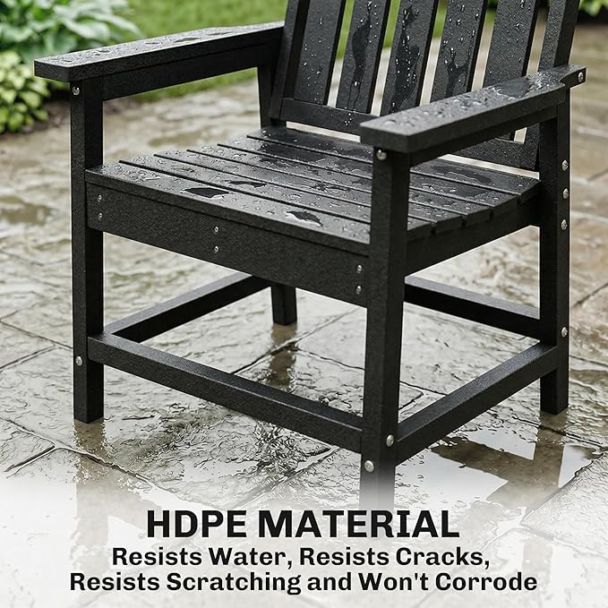 Outsunny All-Weather Patio Chair, HDPE Patio Dining Chair, Heavy Duty Wood-Like Outdoor Furniture for Garden, Backyard, Deck, Porch, Lawn, Black