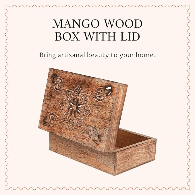 Mela Artisans Serena Mango Wood Storage Box - Medium Burnt, 9x6 in