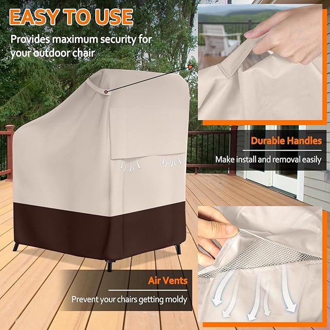 STARTWO Stackable Patio Chair Covers,Heavy Duty Waterproof Outdoor Furniture Cover Fits for 4-6 Stackable Dining Chairs,36"Lx28"Wx47"H,Beige & Brown