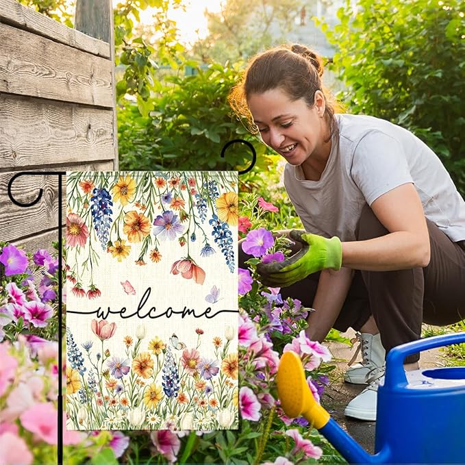 Welcome Flags for Outside,Floral Garden Flag for Yard Patio Lawn Decoration,12x18 Inch Double Sided