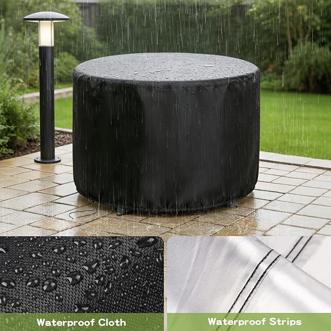 Round Patio Bar Height Table and Chair Cover 90 Inch, Outdoor Round Tall High Patio Table Cover for Patio Rounds Furniture, Patio Set Covers Waterproof Outdoor - 90 X 43 Inch, Black