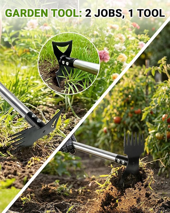 Weed Puller Tool with 47" Long Handle, Heavy Duty 2-in-1 Weeder & Garden Hoe, Uprooting Tool for Lawn, Yard, Patio & Garden, Hand Weed Rake for Efficient Gardening (47 inch)