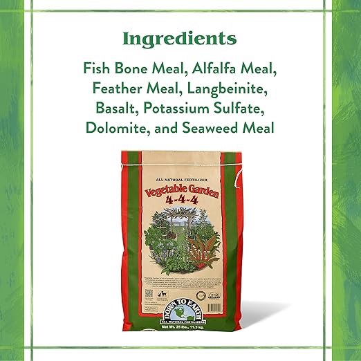 Down To Earth All Natural Fertilizers Organic Vegetable Garden - Plant Food for Vegetables, Herbs, Greens and Raised Beds 4-4-4, 40 lb