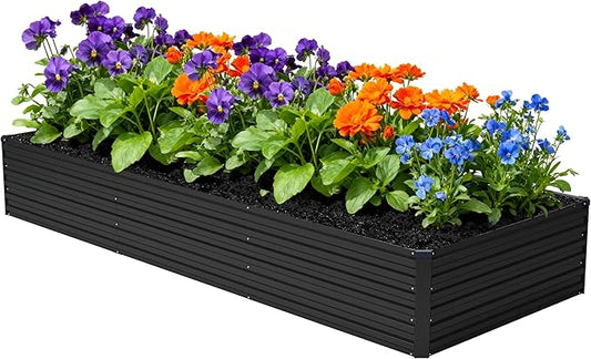 Foxlang 12x4x1.5ft Galvanized Raised Garden Bed,Outdoor Planter Box Metal Patio Kit Planting Bed for Vegetables Flowers Herb,Black