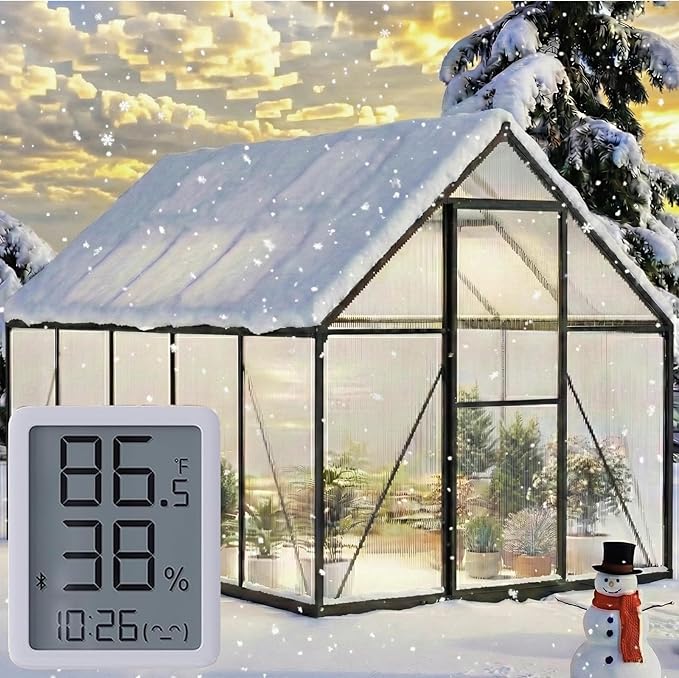 6×10FT Greenhouse for Outdoors, Walk-in Greenhouse and Winter Garden Planting, Polycarbonate Greenhouse with Electronic Thermometers, Withstands Strong Wind or Snow to Protect Vegetable or Plants