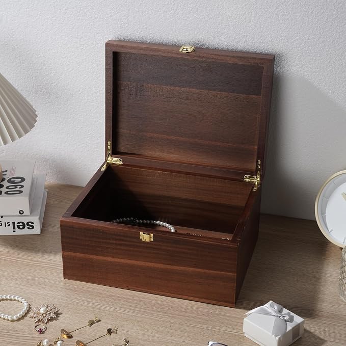 Large Wooden Keepsake Box - Wood Storage Box Decorative Boxes with Lid for Storing Keepsake Memory Gift, 12.5 IN Decorative Boxes for Home Decor-WB004-240303 (brown, 12.5 x 9.4 x 6.1 IN)