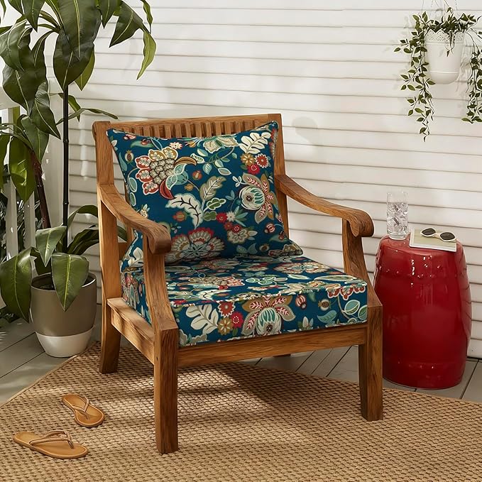 LVTXIII Outdoor Deep Seat Cushion 22"x22"x4" Patio Seat and Back Cushion Set Seasonal Chair Cushion for Dining Arm Chairs, Wicker Chairs and Garden Furniture Decoration, Peacock Blue