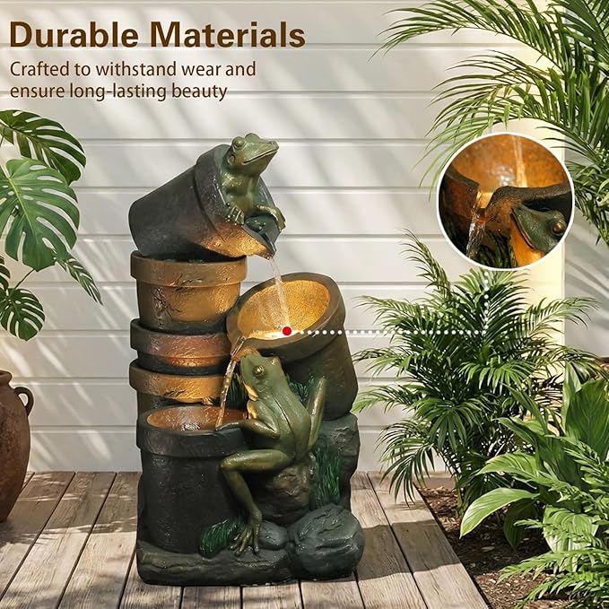 Sunlinua 27.5" H Frog Outdoor Water Fountain, Decorative Resin Water Fountain with LED Lights, Garden Waterfall Fountains Indoor and Outdoor for Patio, Porch, Courtyard, Home Decor