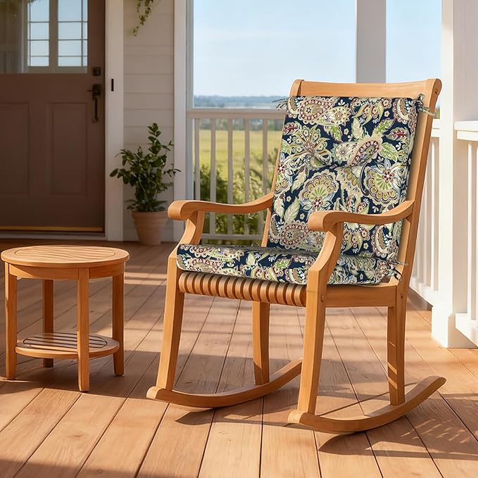 DYTXIII Outdoor High Back Chair Cushions Set of 2, 44x20 In Water Repellent Patio Seat Cushions with Elastic Sponge, All Weather Cushions for Rocking, Dining Chairs, Patio Furniture - Paisley Sapphire