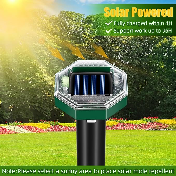Mole Repellent Solar Powered,8 Pack Gopher Repellent Ultrasonic Mole Stakes Spike Deterrent for Yard,Solar Rodent Repeller Outdoor for Vole Groundhog Snake Burrowing Animals for Lawns Gardens Farms