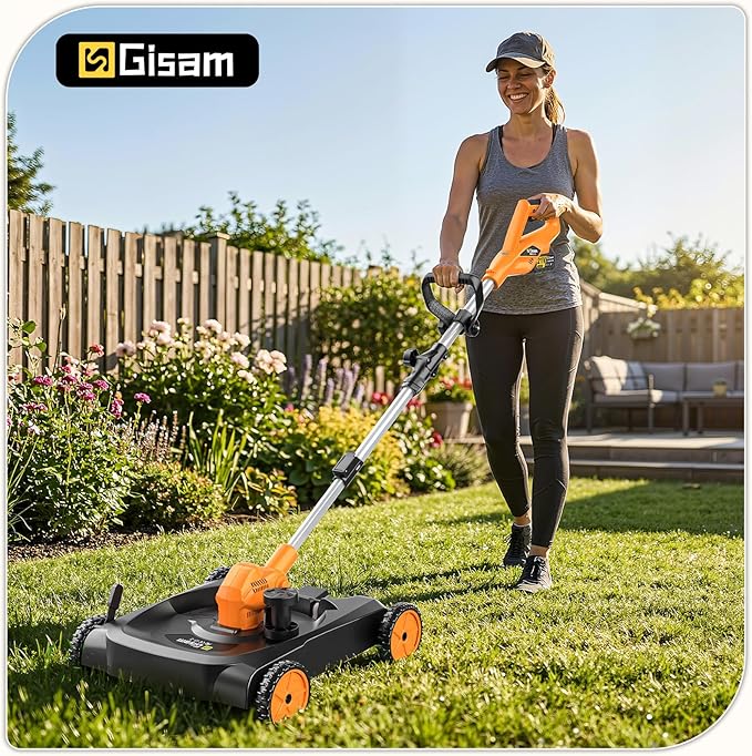 3-in-1 Cordless Lawn Mower, 3000W Brushless String Trimmer & Wheeled Edger Combo Kit, 18.9 Inch, 3 Blades for Lawn Weeds Shrubs, Adjustable Height & Angle Electric Weed Wacker Garden Tools
